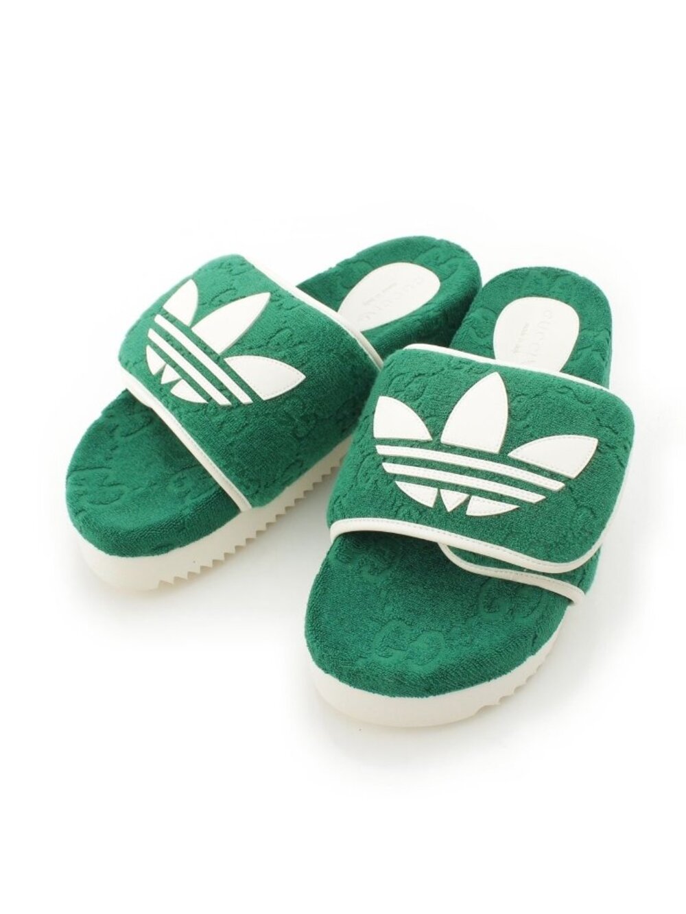 Gucci Adidas GG Cotton Canvas Platform Slides Sandals Green